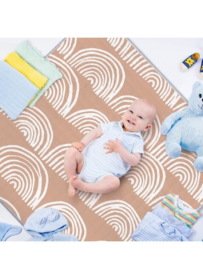 Funtery 43 x 43 Inch Boho Baby Play Mat Portable Crawling Washable Foldable Tummy Time Non Slip Baby Floor Large Playpen Mat for Infants Toddlers Floor Playpen Activity