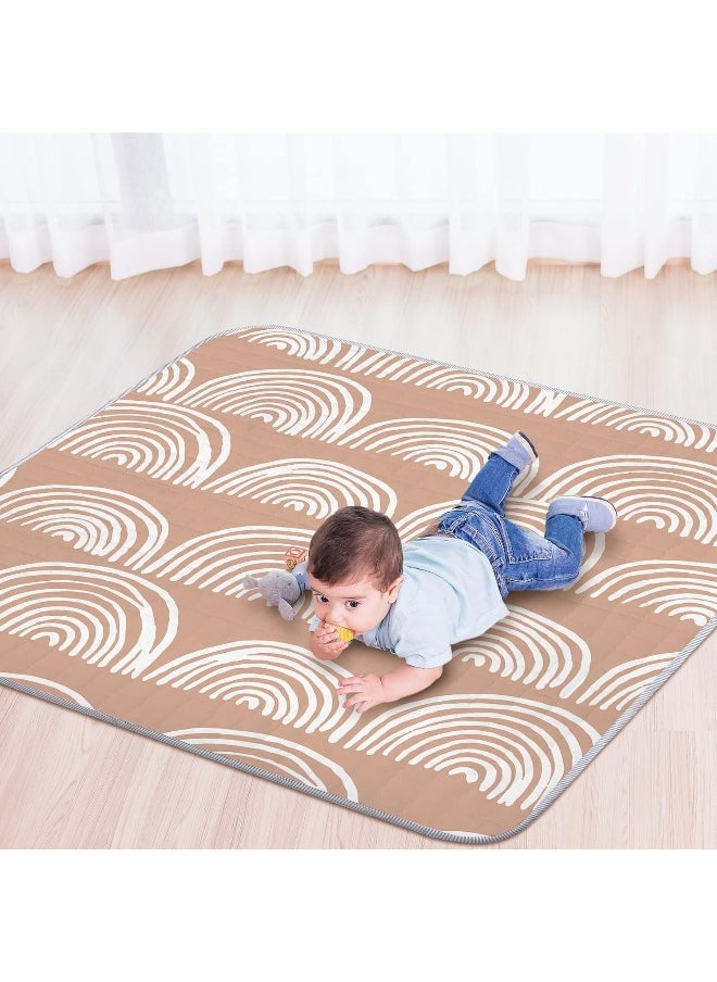Funtery 43 x 43 Inch Boho Baby Play Mat Portable Crawling Washable Foldable Tummy Time Non Slip Baby Floor Large Playpen Mat for Infants Toddlers Floor Playpen Activity