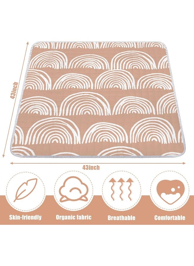 Funtery 43 x 43 Inch Boho Baby Play Mat Portable Crawling Washable Foldable Tummy Time Non Slip Baby Floor Large Playpen Mat for Infants Toddlers Floor Playpen Activity