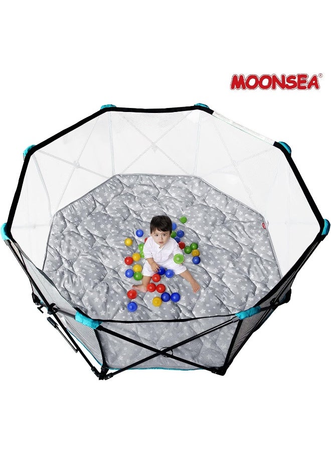 Moonsea Octagon Playpen Mat Grey, Non Slip 8 Panel Playpen Mattress Mat Fits Regalo Extra Large Play Yard and hiccapop XL 69