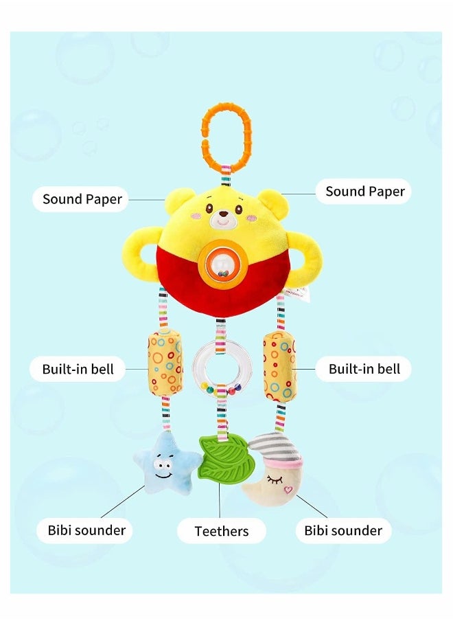 Baby Pram Toys Car Seat Toy Hanging Rattles Pushchair Sensory Toy for Boys Girls From 0, 3, 6, 9, 12 Months Newborn Babies Toddlers and Infants Gifts Newborn Birthday Gifts, Yellow Bear