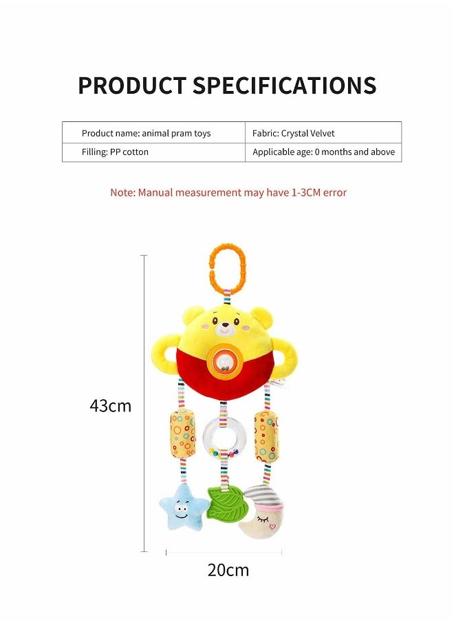 Baby Pram Toys Car Seat Toy Hanging Rattles Pushchair Sensory Toy for Boys Girls From 0, 3, 6, 9, 12 Months Newborn Babies Toddlers and Infants Gifts Newborn Birthday Gifts, Yellow Bear