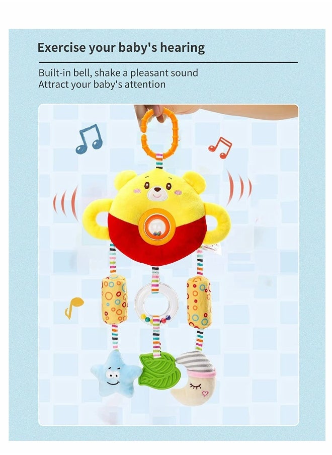 Baby Pram Toys Car Seat Toy Hanging Rattles Pushchair Sensory Toy for Boys Girls From 0, 3, 6, 9, 12 Months Newborn Babies Toddlers and Infants Gifts Newborn Birthday Gifts, Yellow Bear