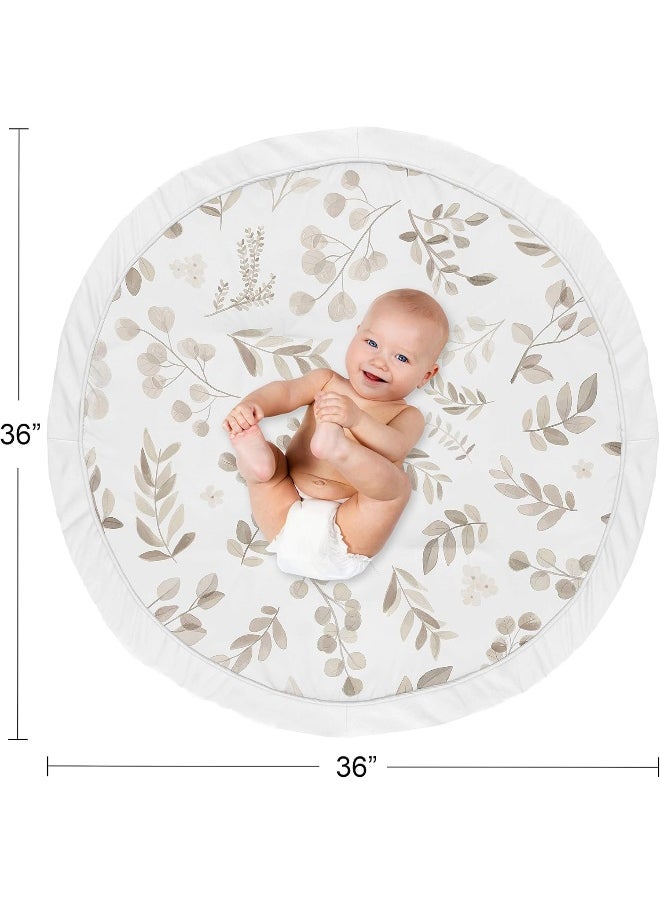 Leaf Boy or Girl Baby Playmat Tummy Time Infant Play Mat - Gender Neutral Floral Ivory Beige Taupe and White Gender Neutral Boho Watercolor Botanical Flower Woodland Tropical Garden