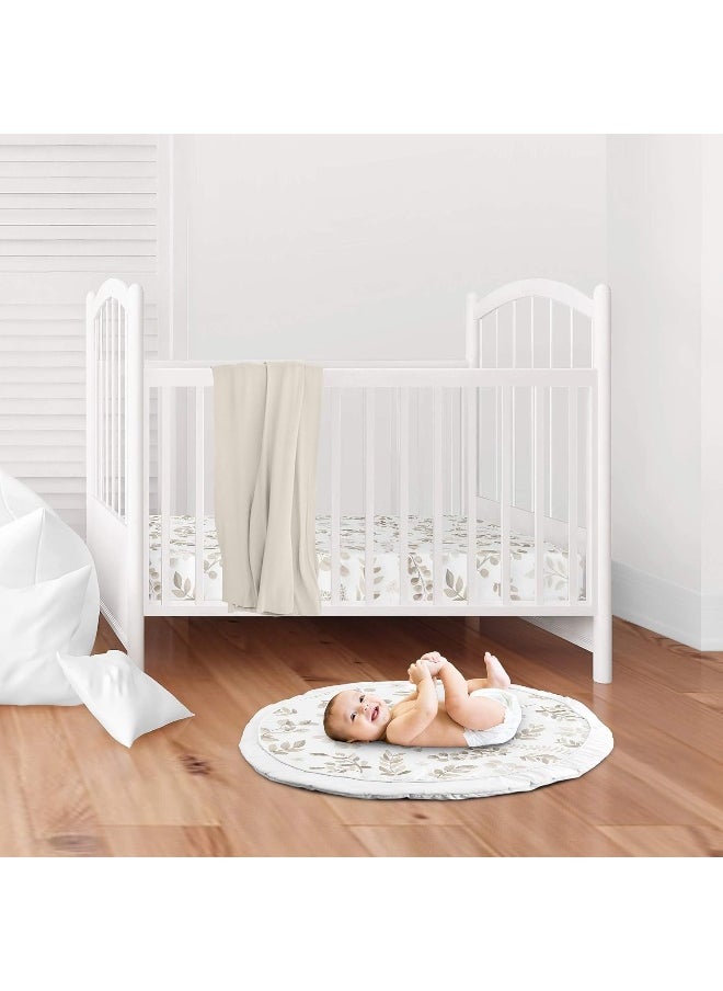 Leaf Boy or Girl Baby Playmat Tummy Time Infant Play Mat - Gender Neutral Floral Ivory Beige Taupe and White Gender Neutral Boho Watercolor Botanical Flower Woodland Tropical Garden