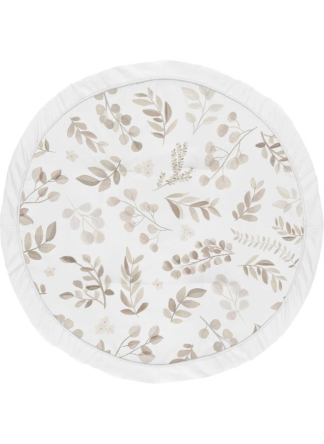 Leaf Boy or Girl Baby Playmat Tummy Time Infant Play Mat - Gender Neutral Floral Ivory Beige Taupe and White Gender Neutral Boho Watercolor Botanical Flower Woodland Tropical Garden