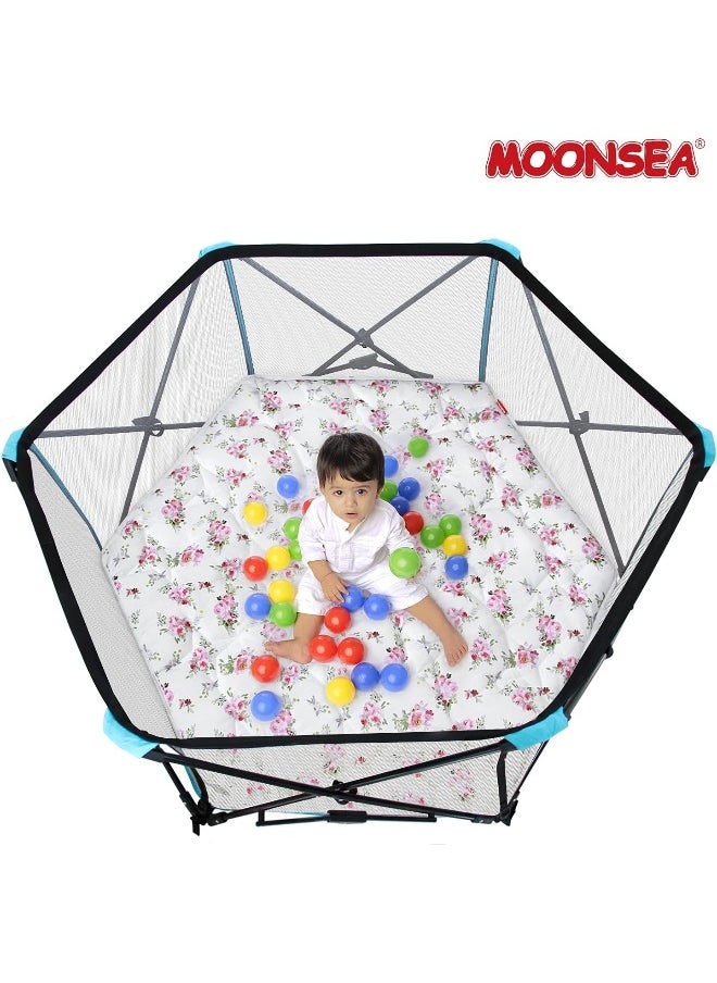Moonsea Hexagon Playpen Mat, Floral Print Baby Playmat for Regalo Portable Play Yard 48 Inch, Six Panel Kids Tent Hexagon Rug