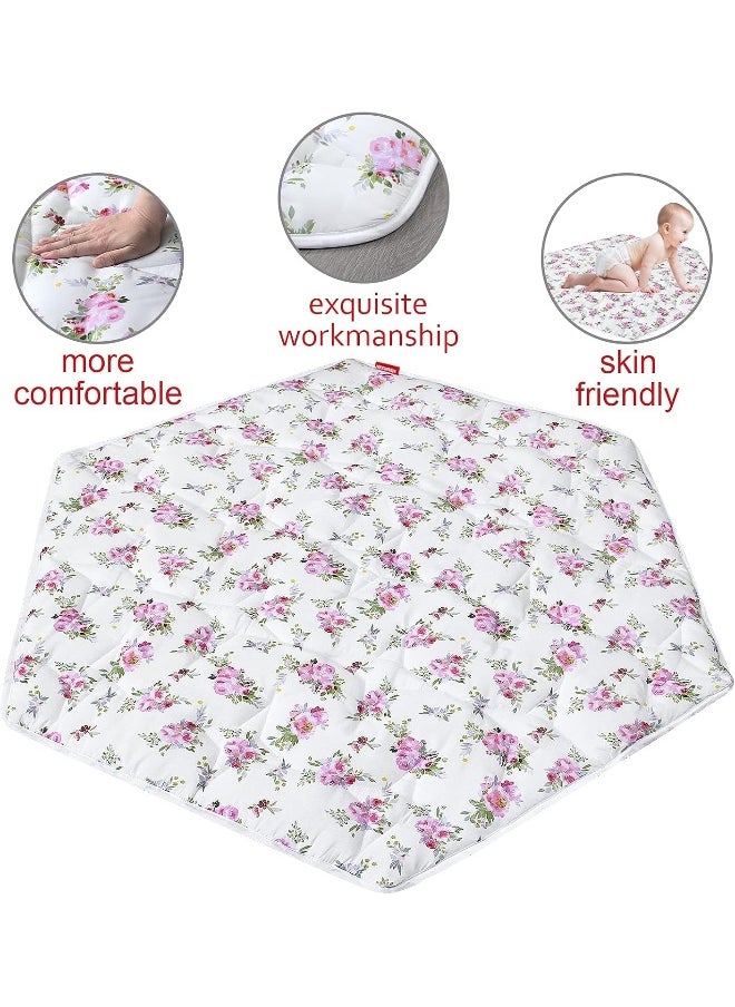Moonsea Hexagon Playpen Mat, Floral Print Baby Playmat for Regalo Portable Play Yard 48 Inch, Six Panel Kids Tent Hexagon Rug