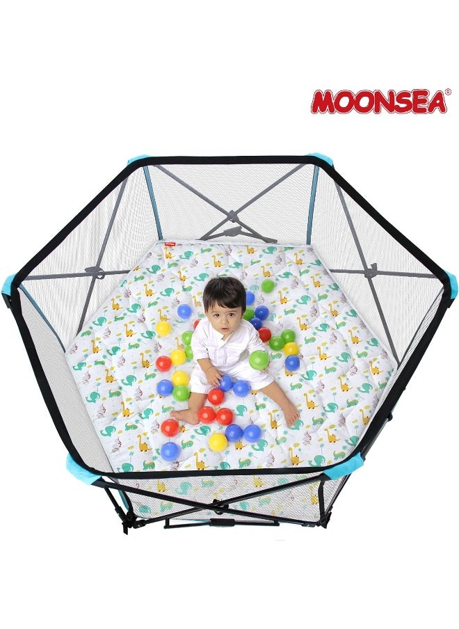 Moonsea Hexagon Playpen Mat - Dinosaur Print Baby Playmat for Kids Tent, Suitable for Regalo My Play Portable Play Yard Six Panel Playpen