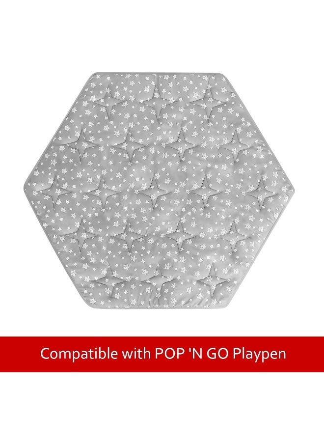 Moonsea Hexagon Playpen Mat Compatible with POP 'N GO Baby Playpen, 59 Inch Hexagon Playpen Mattress Pad, Non Slip and Cushion Play Mat Grey with Star Print