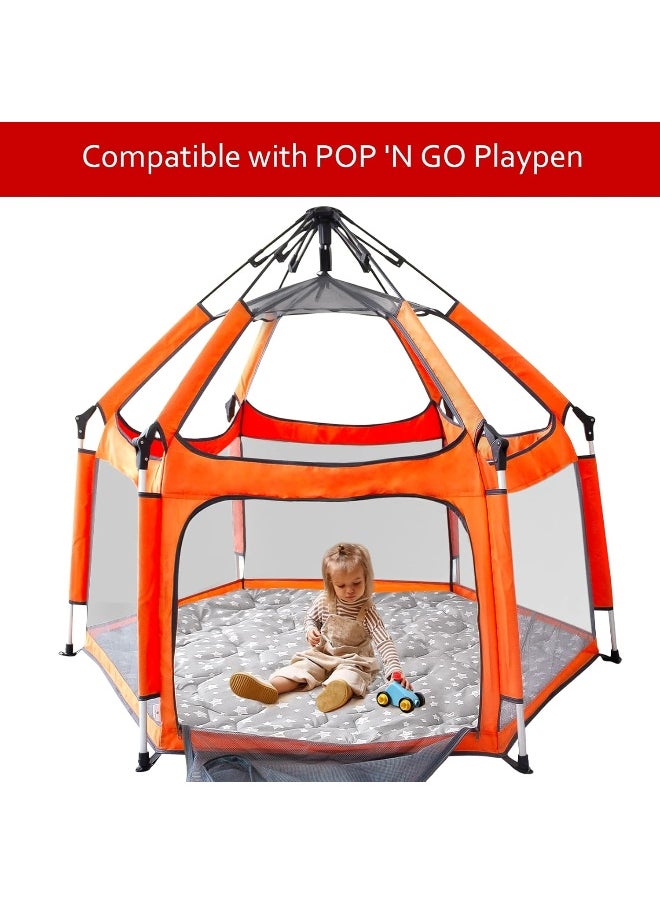 Moonsea Hexagon Playpen Mat Compatible with POP 'N GO Baby Playpen, 59 Inch Hexagon Playpen Mattress Pad, Non Slip and Cushion Play Mat Grey with Star Print