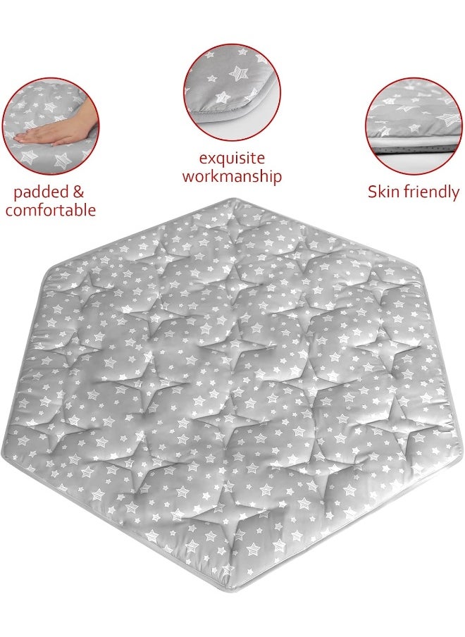 Moonsea Hexagon Playpen Mat Compatible with POP 'N GO Baby Playpen, 59 Inch Hexagon Playpen Mattress Pad, Non Slip and Cushion Play Mat Grey with Star Print
