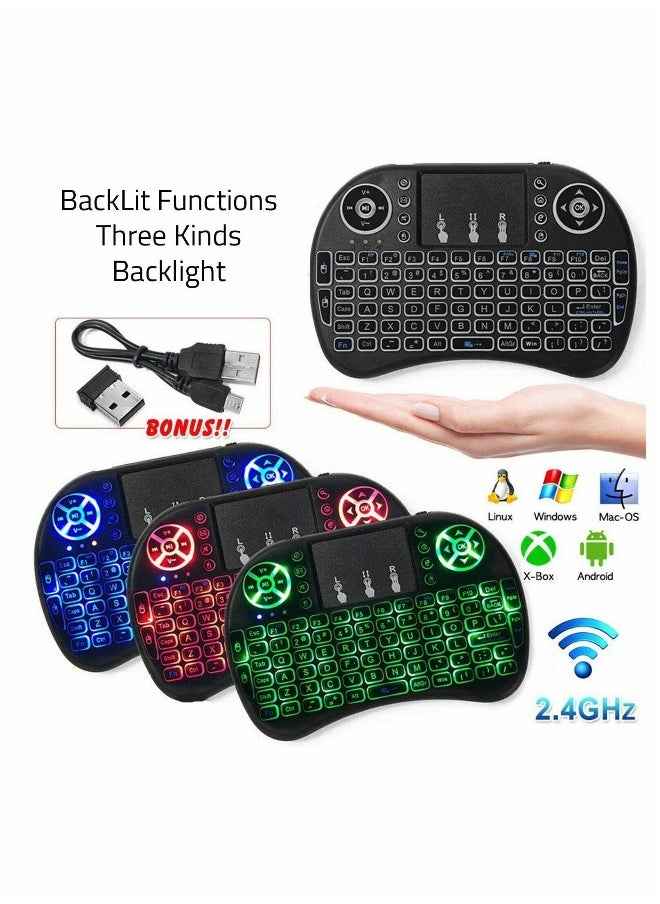 Wireless Mini Keyboard with Touchpad and RGB Backlight for Smart TV Android Box and PC 2.4GHz Remote Control