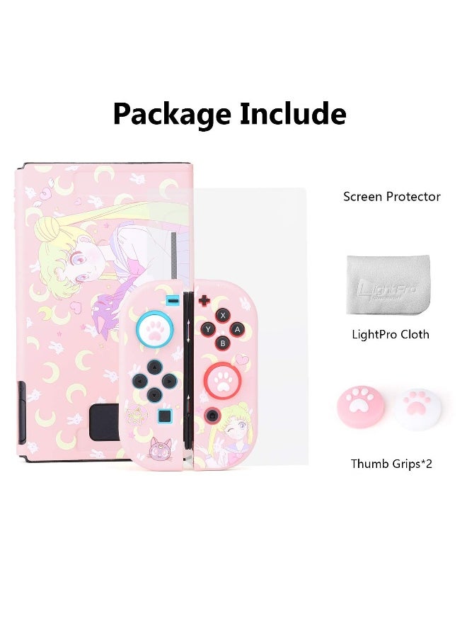 Cute Protective Case for Nintendo Switch - Soft Slim Grip Cover Shell for Console and Joy-Con with Screen Protector, Thumb Grips, Anti-Scratch (Sailor Moon)