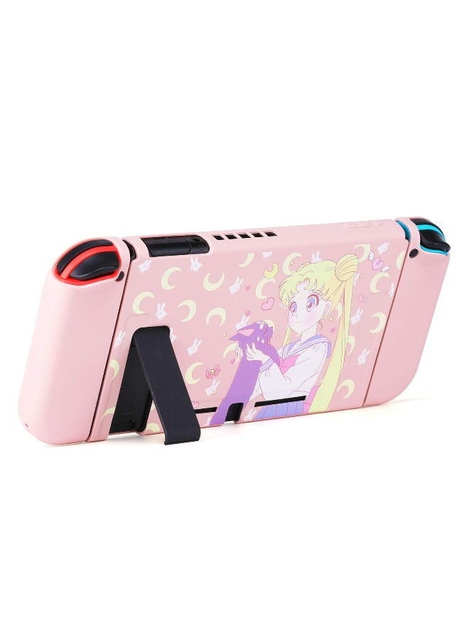 Cute Protective Case for Nintendo Switch - Soft Slim Grip Cover Shell for Console and Joy-Con with Screen Protector, Thumb Grips, Anti-Scratch (Sailor Moon)