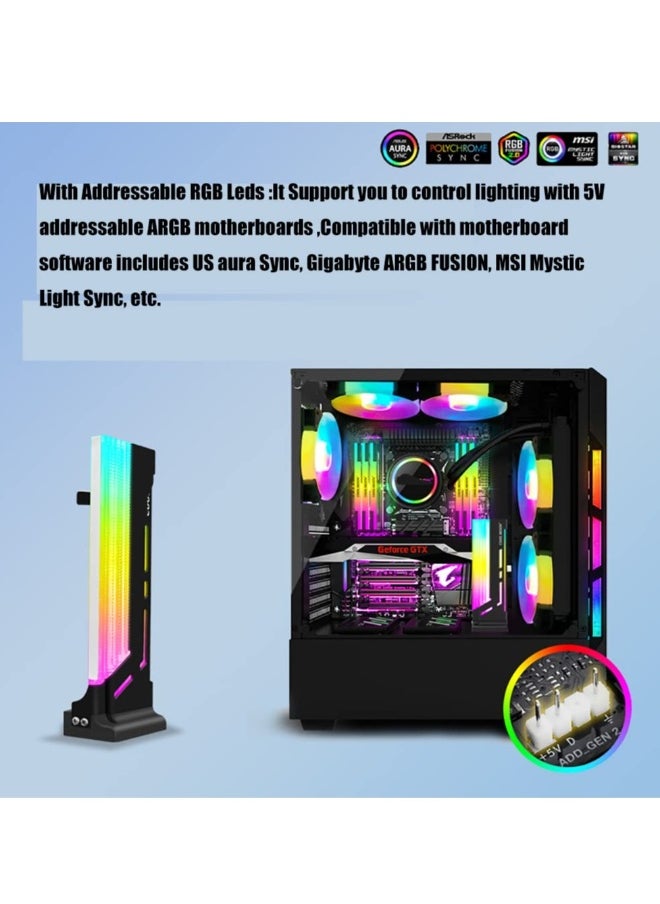 ARGB 3-Pin GPU Support Bracket with Magnetic Base, Adjustable Height and Length, Graphics Card Holder with 5V LED Lighting (White) for Enhanced GPU Stability.