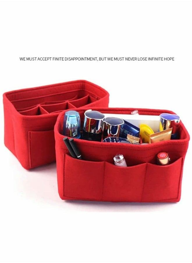 Purse Organizer Insert, Women Felt Bag Organizer Insert, Multi-Pocket Bag in Bag for Womens Handbag Travel Tote Hobo Bag Storage Purse Liner Divider for Any Brand Tote, Red, L Size