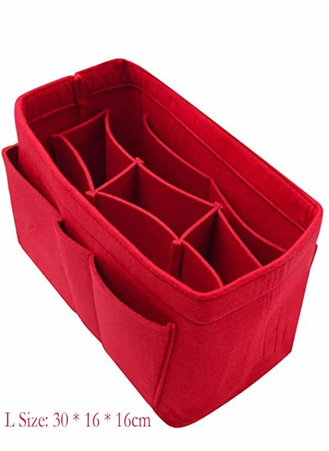 Purse Organizer Insert, Women Felt Bag Organizer Insert, Multi-Pocket Bag in Bag for Womens Handbag Travel Tote Hobo Bag Storage Purse Liner Divider for Any Brand Tote, Red, L Size