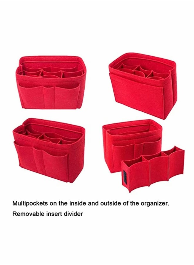 Purse Organizer Insert, Women Felt Bag Organizer Insert, Multi-Pocket Bag in Bag for Womens Handbag Travel Tote Hobo Bag Storage Purse Liner Divider for Any Brand Tote, Red, L Size