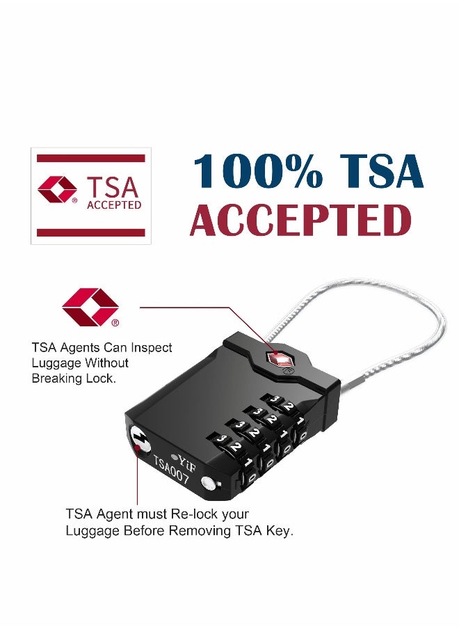 Luggage Lock, Password Travel Lock, TSA Approved Luggage Locks with Steel Cable 4 Digit Combination Lock for Travel Bag Suitcases Backpacks Storage Cabinets (2 Pcs Black)