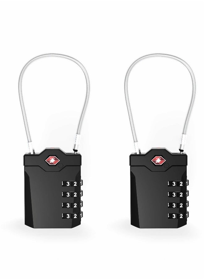 Luggage Lock, Password Travel Lock, TSA Approved Luggage Locks with Steel Cable 4 Digit Combination Lock for Travel Bag Suitcases Backpacks Storage Cabinets (2 Pcs Black)