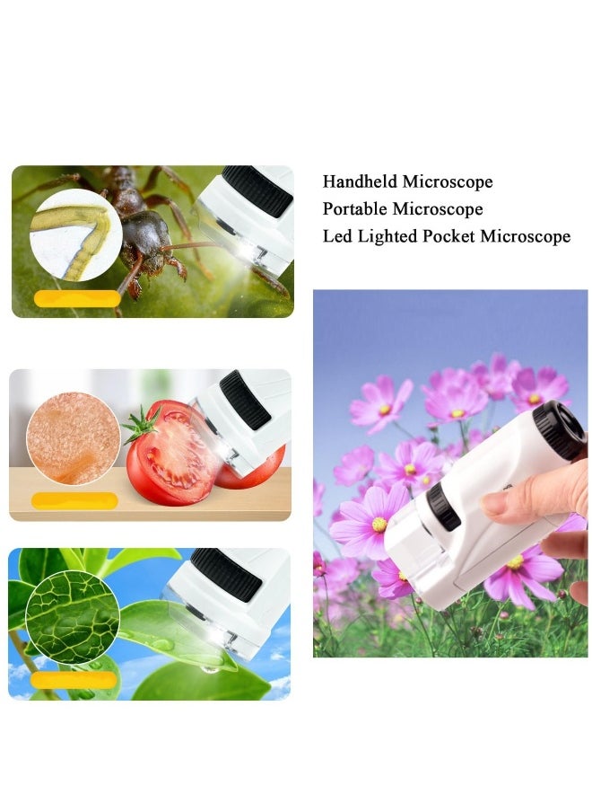 Portable Kids Microscope with LED Light - Handheld Mini Microscope for Learning & Exploration, Perfect for Scientific Experiments (White)