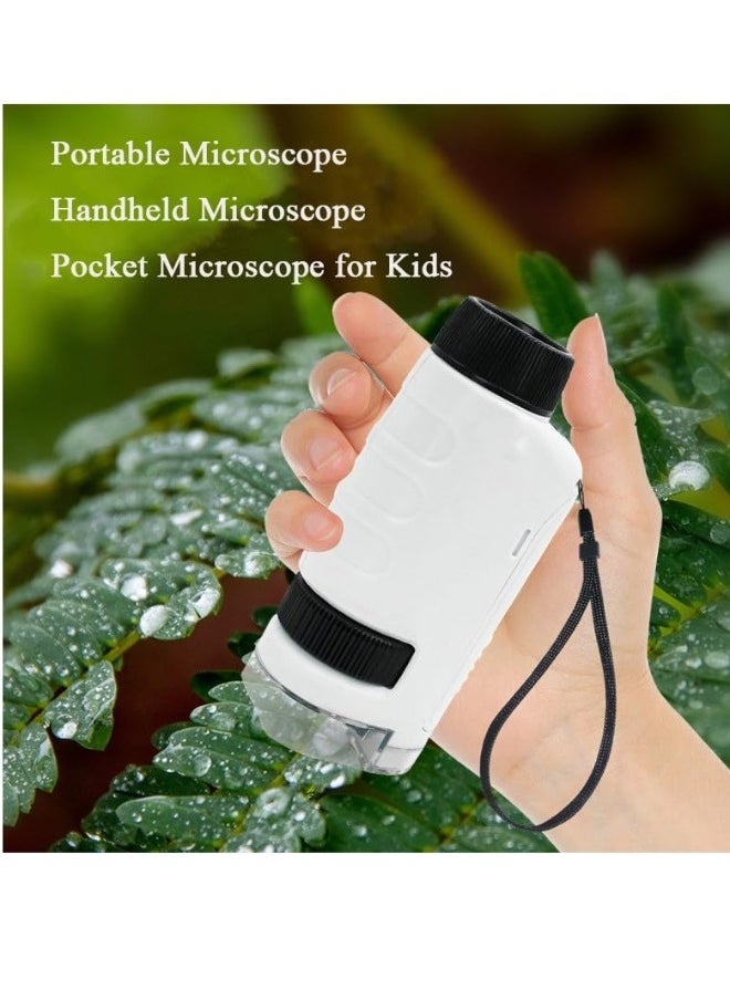 Portable Kids Microscope with LED Light - Handheld Mini Microscope for Learning & Exploration, Perfect for Scientific Experiments (White)