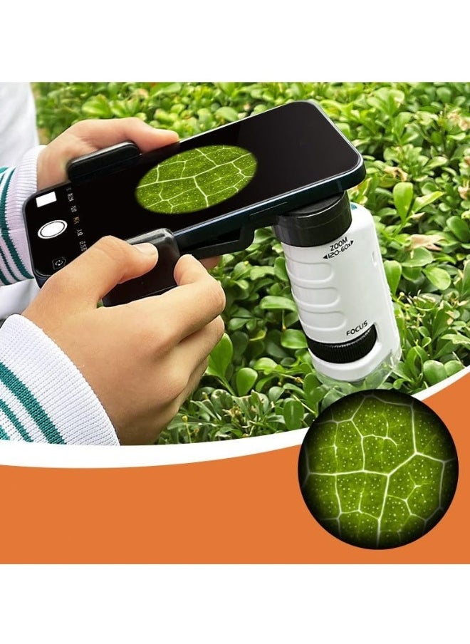 Portable Kids Microscope with LED Light - Handheld Mini Microscope for Learning & Exploration, Perfect for Scientific Experiments (White)