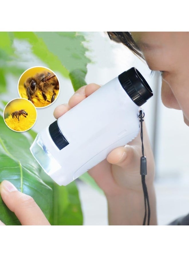 Portable Kids Microscope with LED Light - Handheld Mini Microscope for Learning & Exploration, Perfect for Scientific Experiments (White)