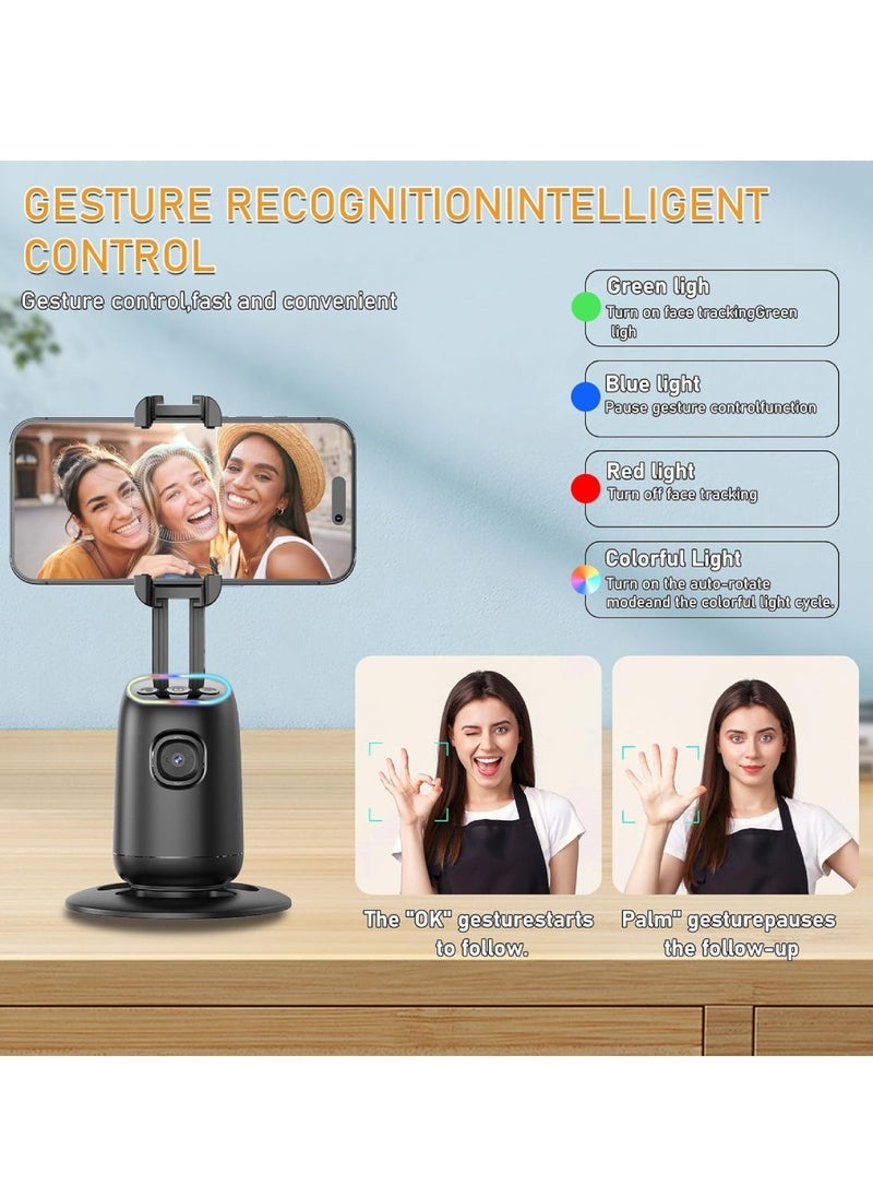 P05 Auto Face Tracking Phone Holder 360° Smart Gimbal Stabilizer With Adjustable Lens & Colorful Lights For Smartphone Vlog Live Chat And Selfies AI Gesture Control Mobile Stand Tripod Stand