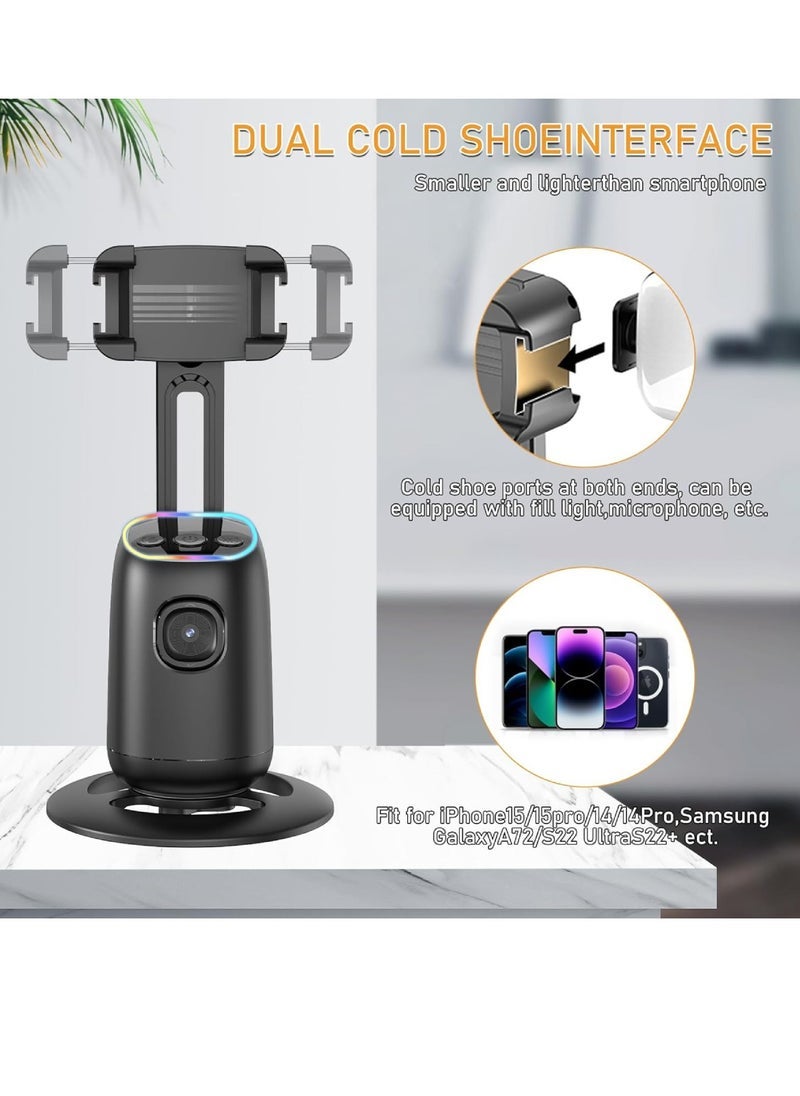 P05 Auto Face Tracking Phone Holder 360° Smart Gimbal Stabilizer With Adjustable Lens & Colorful Lights For Smartphone Vlog Live Chat And Selfies AI Gesture Control Mobile Stand Tripod Stand