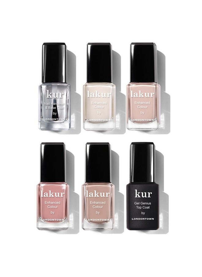 LONDONTOWN The Sophisticate Collection - Full Manicure Nail Polish Kit with Nail Hardener & Base Coat, Gel Genius Top Coat, and 3 Nail Color Shades, 0.40fl oz