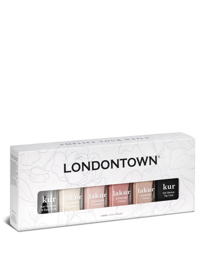 LONDONTOWN The Sophisticate Collection - Full Manicure Nail Polish Kit with Nail Hardener & Base Coat, Gel Genius Top Coat, and 3 Nail Color Shades, 0.40fl oz