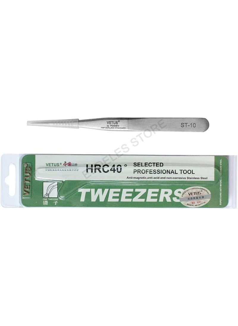 Vetus Tweezer Professional Tweezers Tool ST-10 Non-magnetic Stainless Steel Pointed Tip