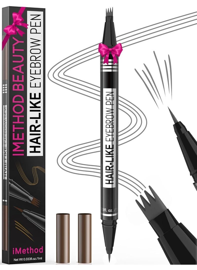 iMethod Microblading Eyebrow Pen - Eyebrow Pencil Magical 2-in-1 Dual-Ended Eye Brow Pencils for Women with 4-Fork-Tip & Precise Brush-Tip Create Natural Hair-Like Brows, Last All-Day, Grey