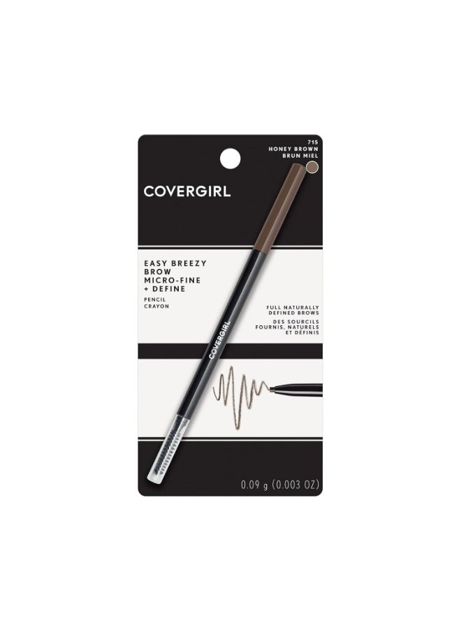 COVERGIRL - Easy Breezy Brow Micro-Fine + Define Pencil, Micro-fine tip, no sharpening required, Built-in spoolie-brush, 100% Cruelty-Free 715 - Honey Brown