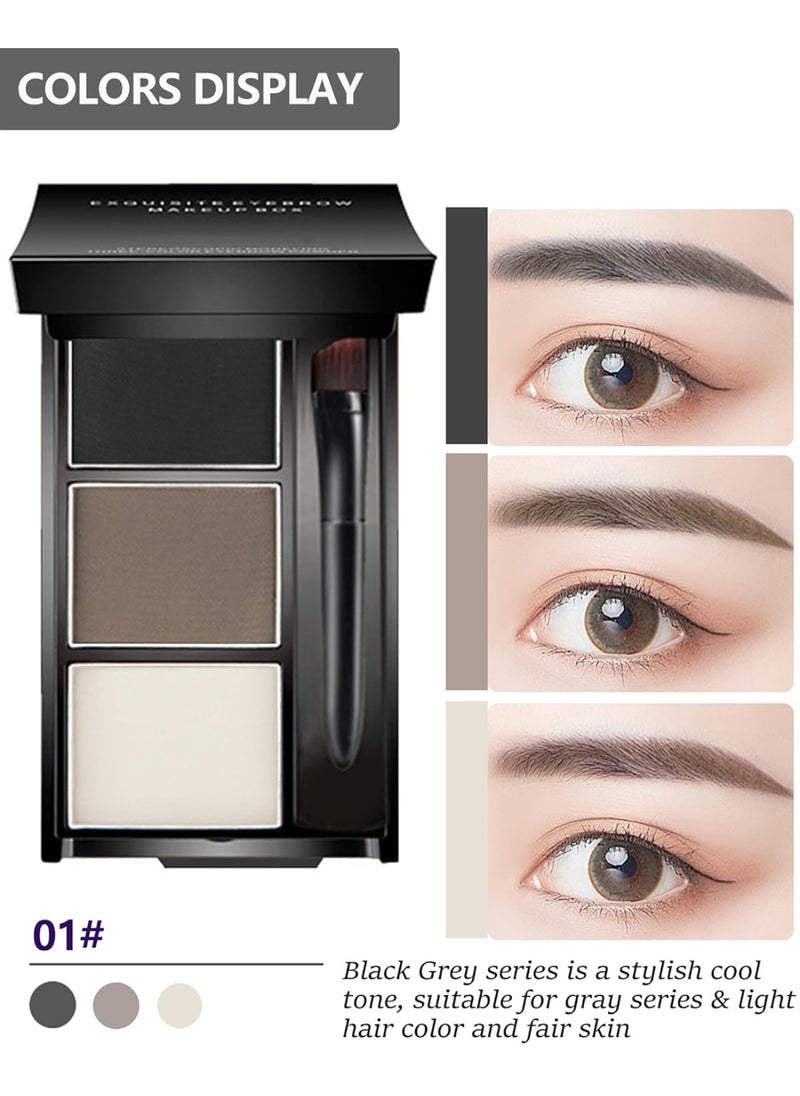 Eyebrow Powder Makeup Kit-3 Colors Eye Brow Powder Palette Long-Lasting Waterproof, Black Brown Series Brow Powder, Fill & Sculpt Full Eyebrows for Women, With Mirror, Brow Brush & Razor-Set 01