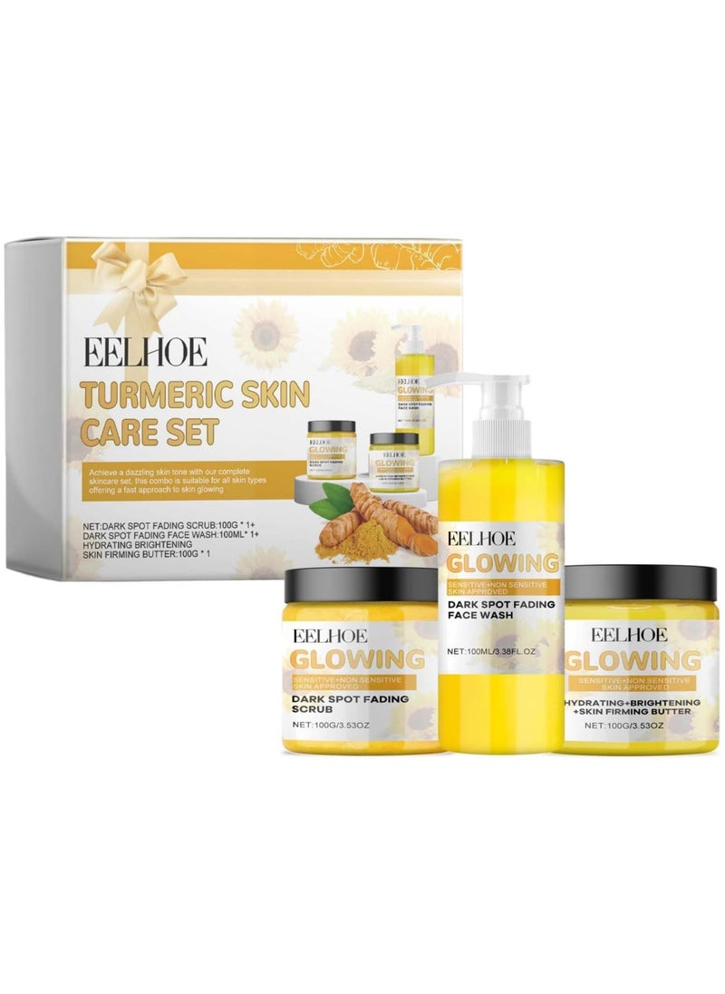 Turmeric Glow Combo Skincare Set,3 In 1 Turmeric Skincare Set,Glow Combo Skincare Set,Natural Exfoliation And Hydration Glowing Skin,For All Skin Types (1set)