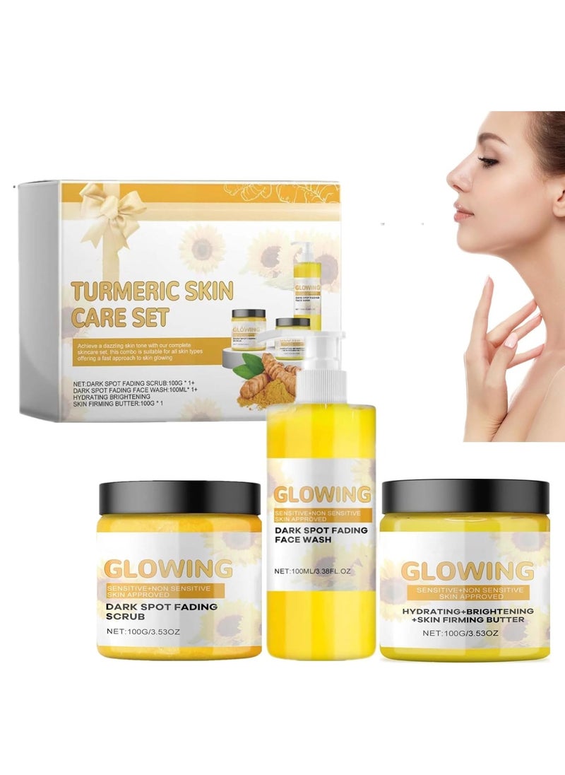 Turmeric Glow Combo Skincare Set,3 In 1 Turmeric Skincare Set,Glow Combo Skincare Set,Natural Exfoliation And Hydration Glowing Skin,For All Skin Types (1set)