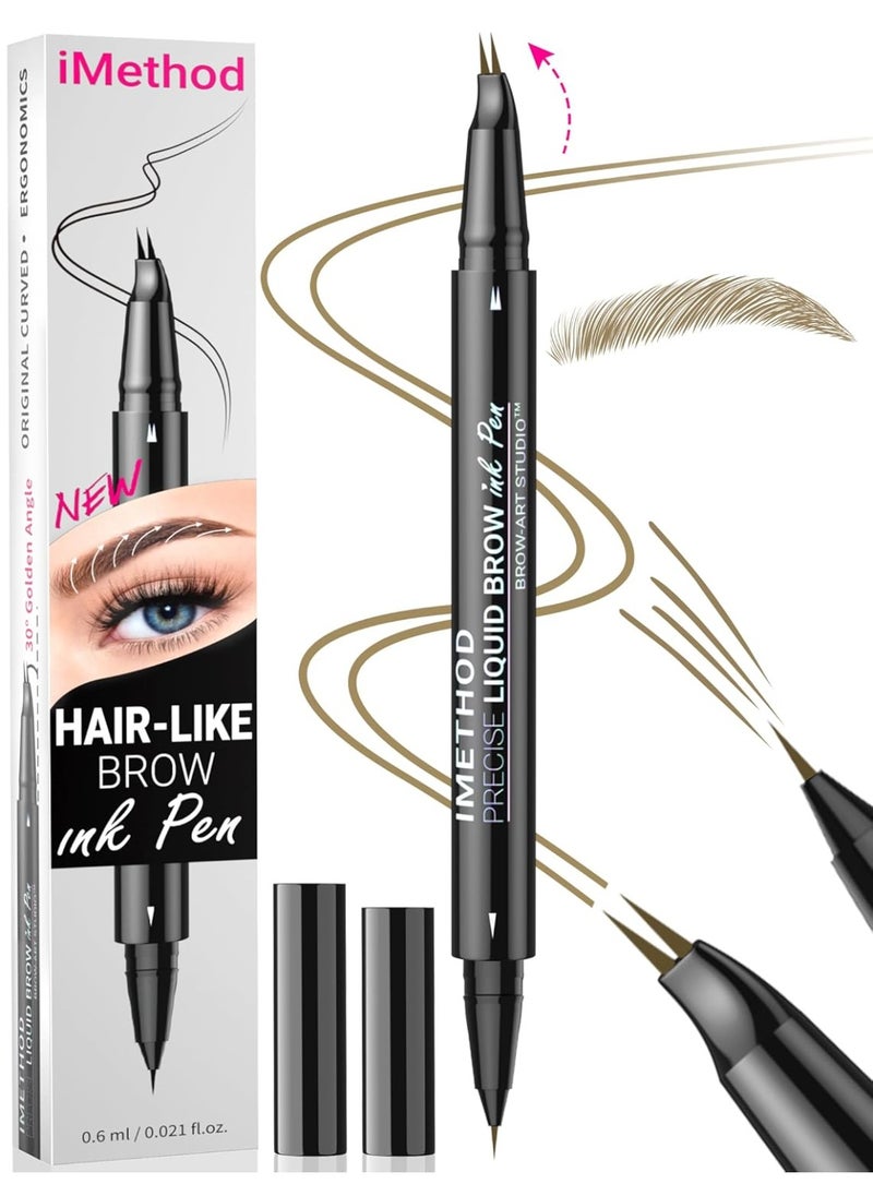 iMethod Curved Eyebrow Pen - Eyebrow Pencil, Brow Pencil 2-in-1 Dual-Ended Microblading Eyebrow Pen with Micro-Fork-Tip and Precise Brush-Tip Create Natural Hair-Like Brows, Last All-Day, Brown