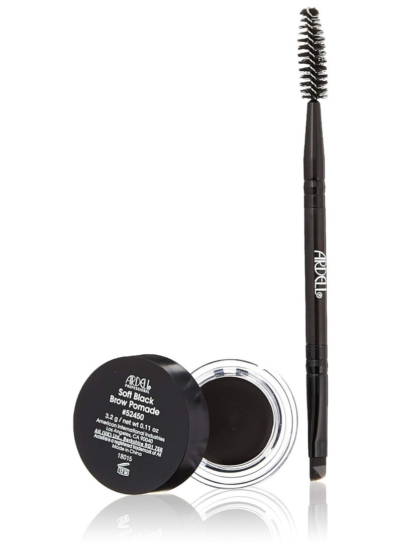 Ardell Brow Pomade - Soft Black, Smudge-Proof Long-Lasting Eyebrow Makeup, with Dual-Ended Precision Brush and Spoolie for Defined and Natural Brows, 1 Pack