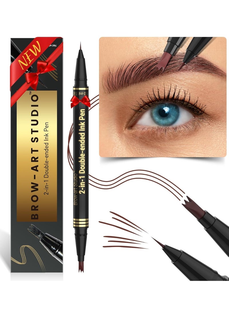 iMethod Microblading Eyebrow Pencil - Eyebrow Pen 2-in-1 Dual-Ended Brow Pencil with 3 Fork-Tip Applicator & Precise Brush-Tip Creates Natural-Looking Brows, Stay on All Day, Reddish Brown