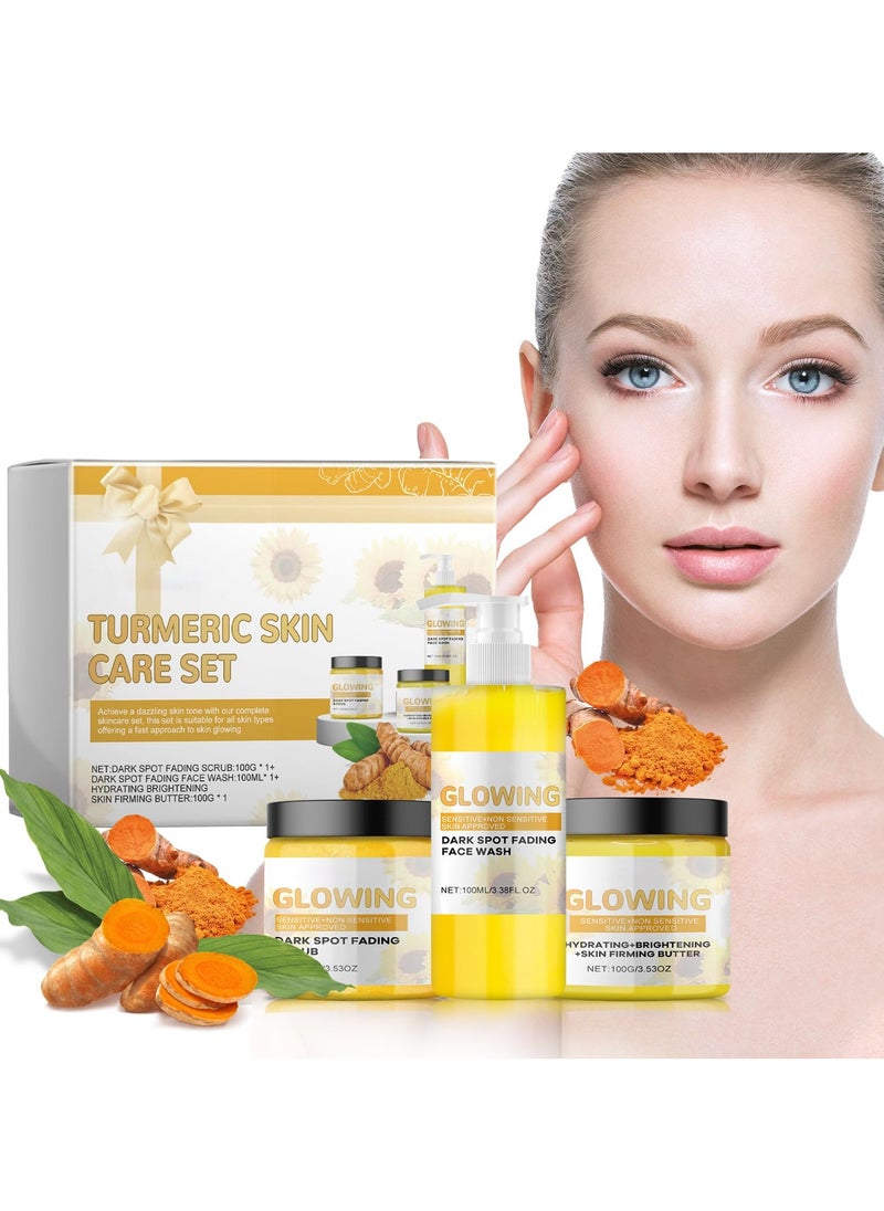 Turmeric Skincare Set - Glow Skincare Set Turmeric Glow Face Wash Face Cream and Turmeric Glow Scrub Skin Firming Natural Exfoliation Hydration