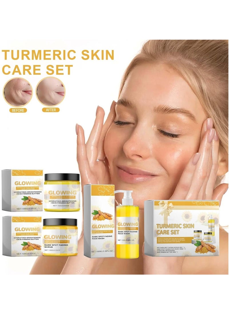 Turmeric Skincare Set - Glow Skincare Set Turmeric Glow Face Wash Face Cream and Turmeric Glow Scrub Skin Firming Natural Exfoliation Hydration