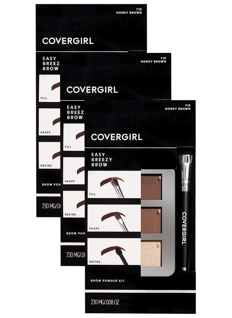 COVERGIRL Easy Breezy Brow Powder Kit, Honey Brown (packaging may vary) (Pack of 3)