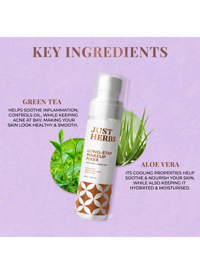 Long Stay Non Sticky Makeup Fixer, Setting Spray for Face Makeup with Aloevera and Green Tea 100 ml