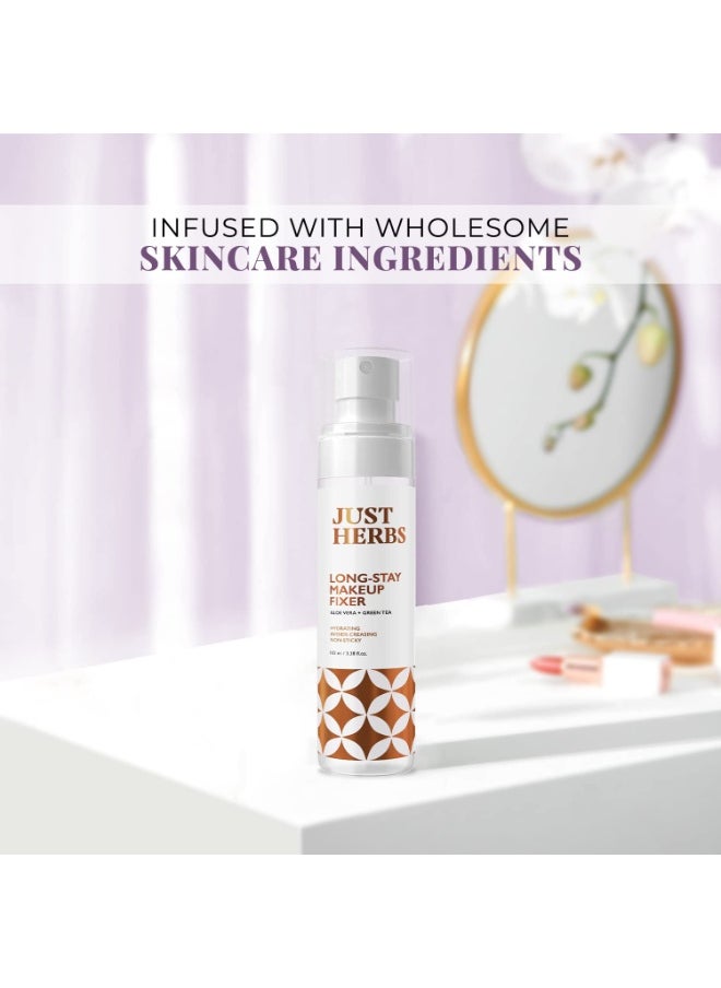Long Stay Non Sticky Makeup Fixer, Setting Spray for Face Makeup with Aloevera and Green Tea 100 ml