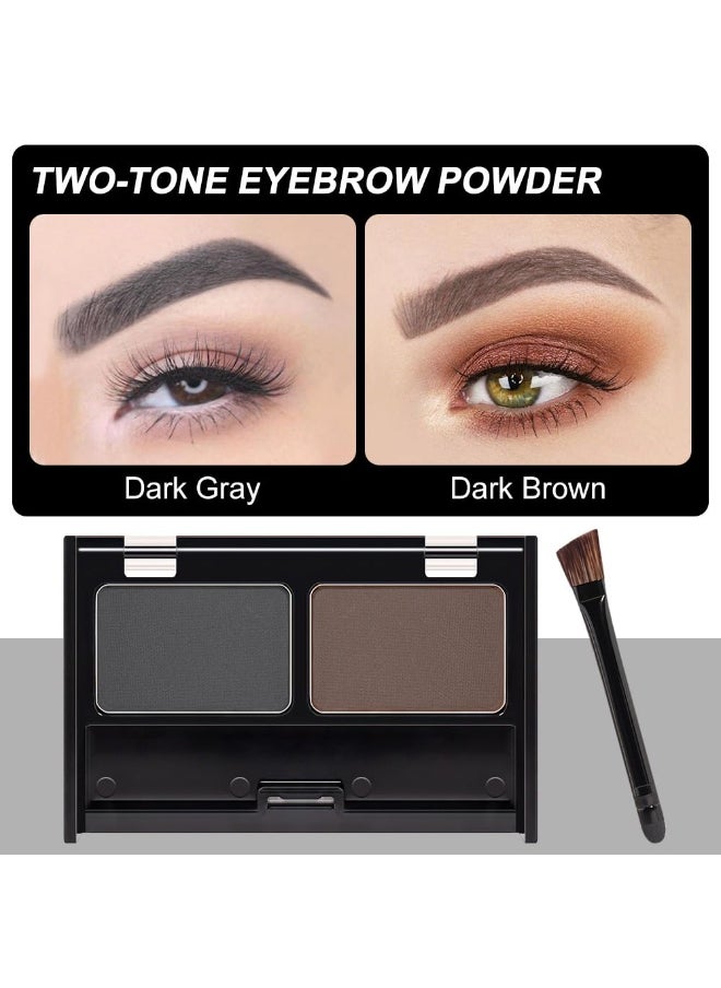 Eyebrow Powder Kit,Eye Brow Powder for Women Long-Lasting Waterproof Two Colors Brow Filler Get Full Defined Natural Brows,Eye Brow Contour Palette with Double-ended Eyebrow Brush-Dark Brown+Dark Gray