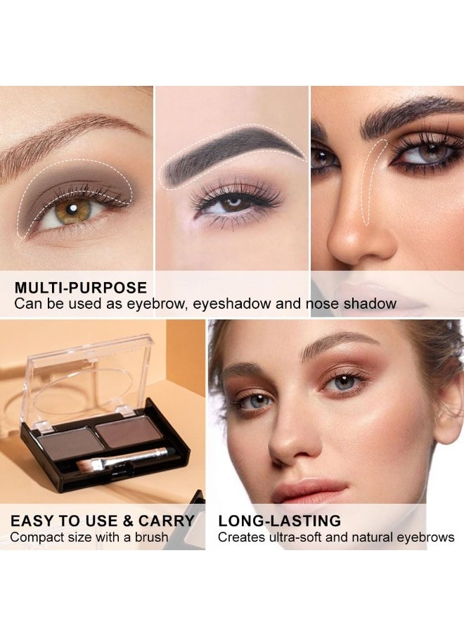 Eyebrow Powder Kit,Eye Brow Powder for Women Long-Lasting Waterproof Two Colors Brow Filler Get Full Defined Natural Brows,Eye Brow Contour Palette with Double-ended Eyebrow Brush-Dark Brown+Dark Gray