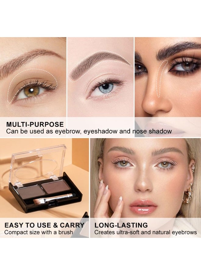 Brow Powder Kit,Long-Lasting Waterproof Two Colors Brow Filler Get Full Defined Natural Brows,Eyebrow Contour Palette with Double-ended Eyebrow Brush,sombra para cejas - Dark Brown+Grey